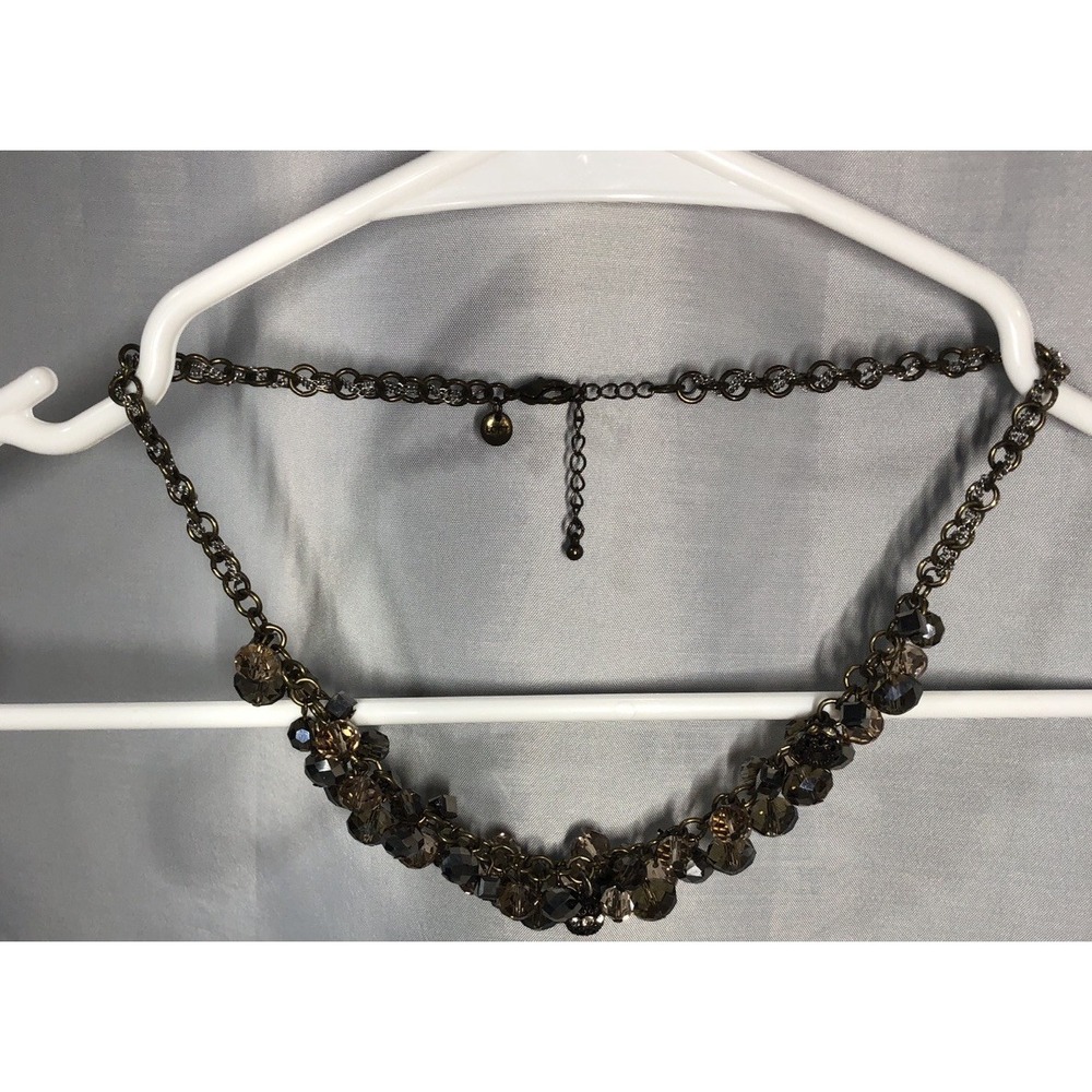 Signed LOFT Smoky Iridescent Necklace 18" Beaded Brass Silver Chain Faceted - Picture 15 of 15
